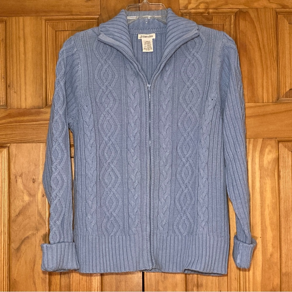 NWOT St. John's Bay Vintage 90s Sweater Long Sleeve Full Zip Blue Size L Large